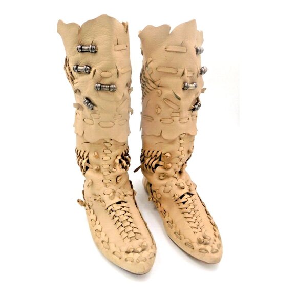 COOLEST Vintage Huarache Boots, Beige, Sz 7 1/2, Slouchy Free People Resemblence - Picture 1 of 7